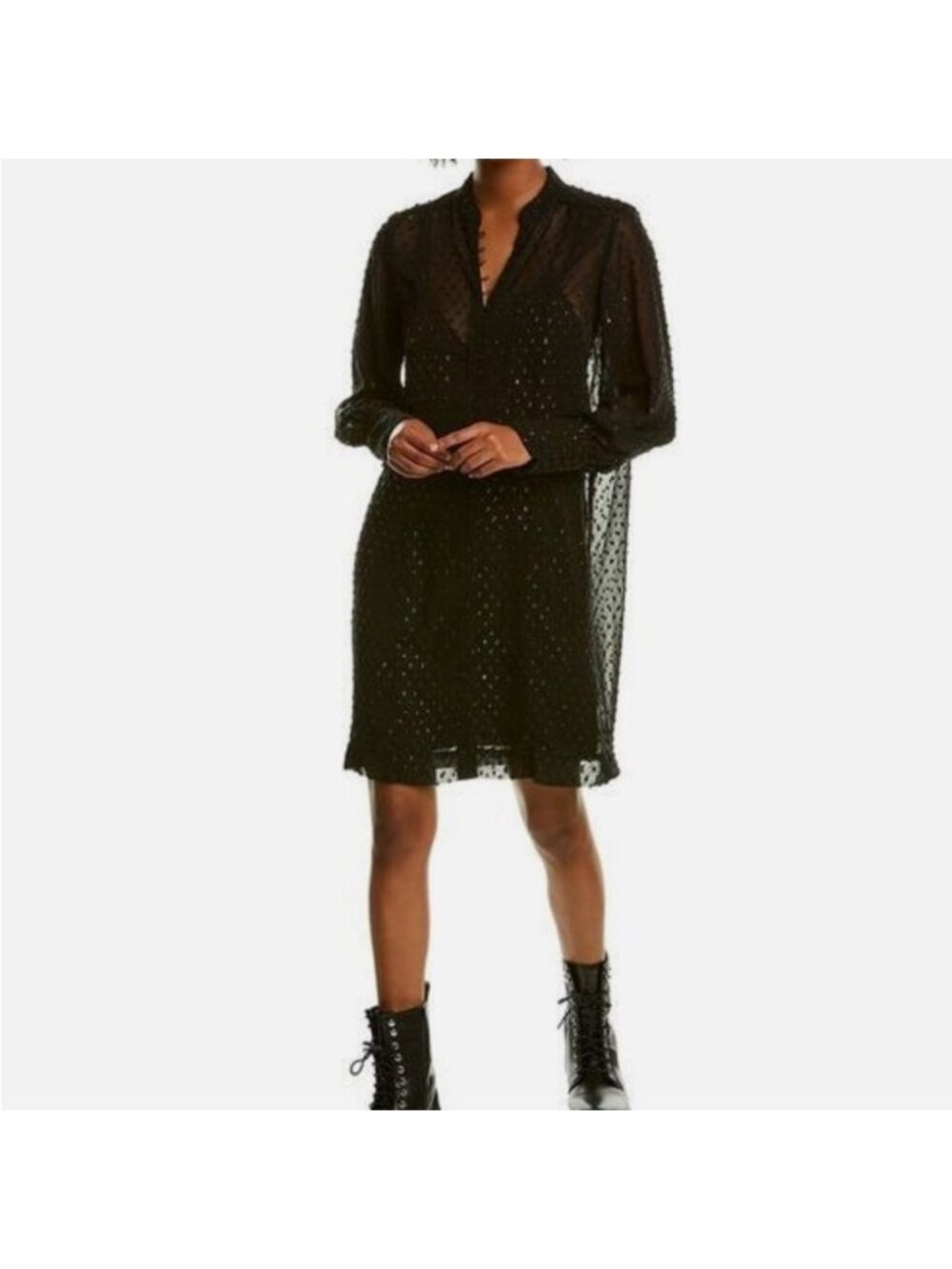 Zadig & Voltaire Black Swiss Dot Mini Dress with Iridescent Dots